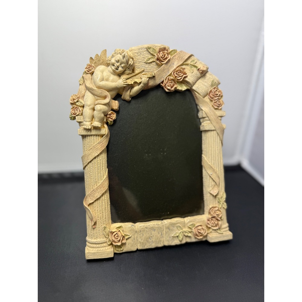 Hand Painted Cherub Picture Frame Angel Violin renaissance decor holds‎ 6 x 4.5"